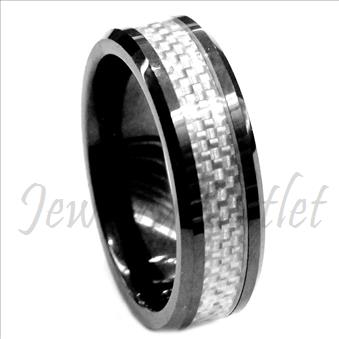 Tungsten Carbide Mens Ring with Grey Carbon Fiber Beveled Edges & Comfort Fit Ring (Sold Out)