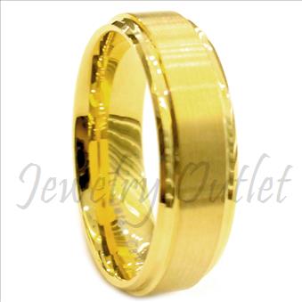 Tungsten Carbide Mens Ring with Gold Plating Beveled Edges Brushed & Comfort Fit Ring