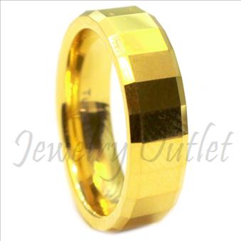 8mm Tungsten Carbide Mens Ring with Gold Plating Beveled Edges & Comfort Fit Ring