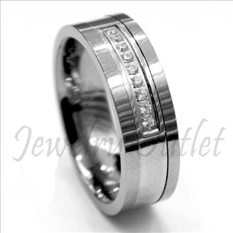 Tungsten Carbide Mens Ring with Stone & Comfort Fit Ring