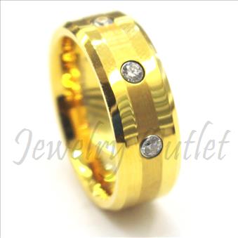 Tungsten Carbide Mens Ring with Gold Plating & Stone and Comfort Fit Ring