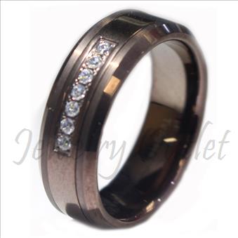 Tungsten Carbide Mens Ring with Stone & Center Gold Plating Beveled Edges & Comfort Fit Ring