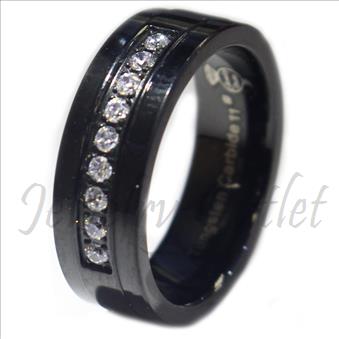 Tungsten Carbide Mens Ring with CZ Beveled Edges